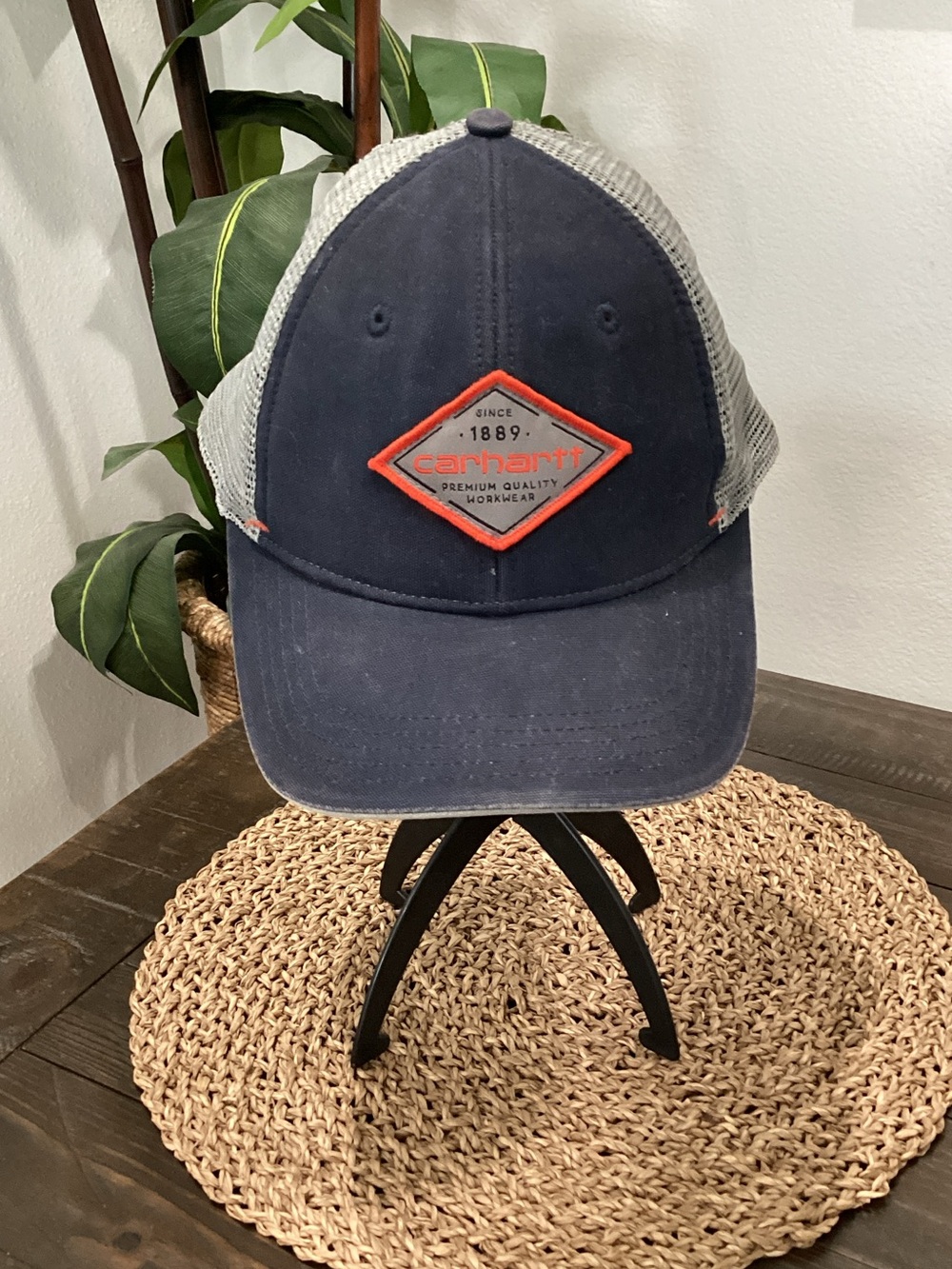 Carhartt Navy‎ & Gray Mesh Trucker Hat with Orange Logo Patch